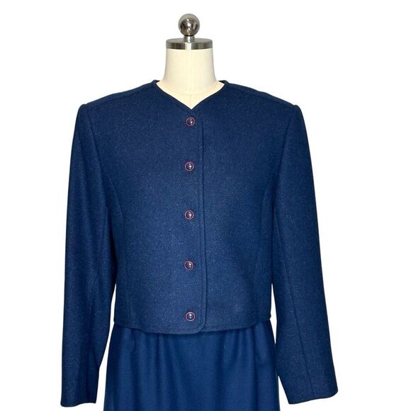 Pendleton Vintage 1970s Navy Blue Wool Tweed Midi Skirt Suit | Size 10 - Picture 3 of 11